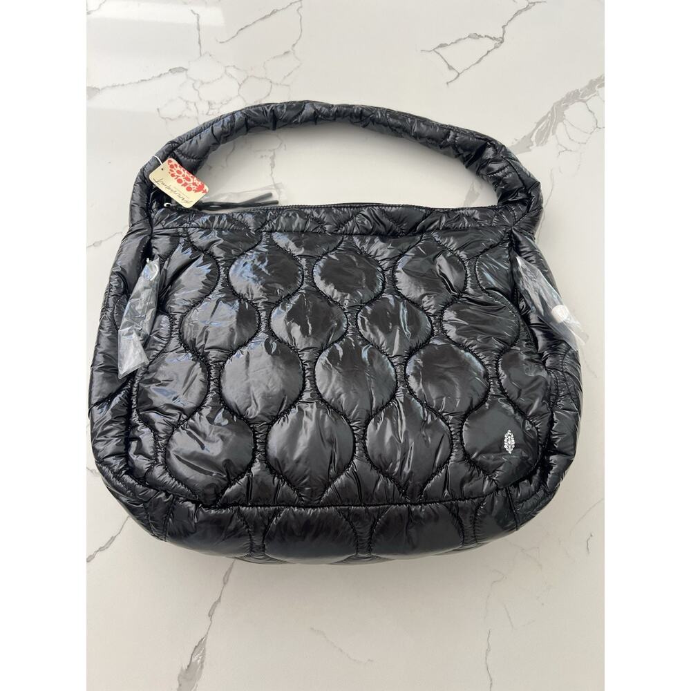 NWT Free People Quilted Carryall Tote Bag surplus Shine Black Patent MSRP $98 - Picture 2 of 3